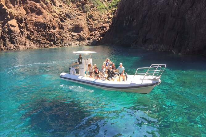 Getaway to the Calanques of Piana de Cargèse in a small group - Capo Rosso from the sea: clear water, granite cliffs, and a full hour